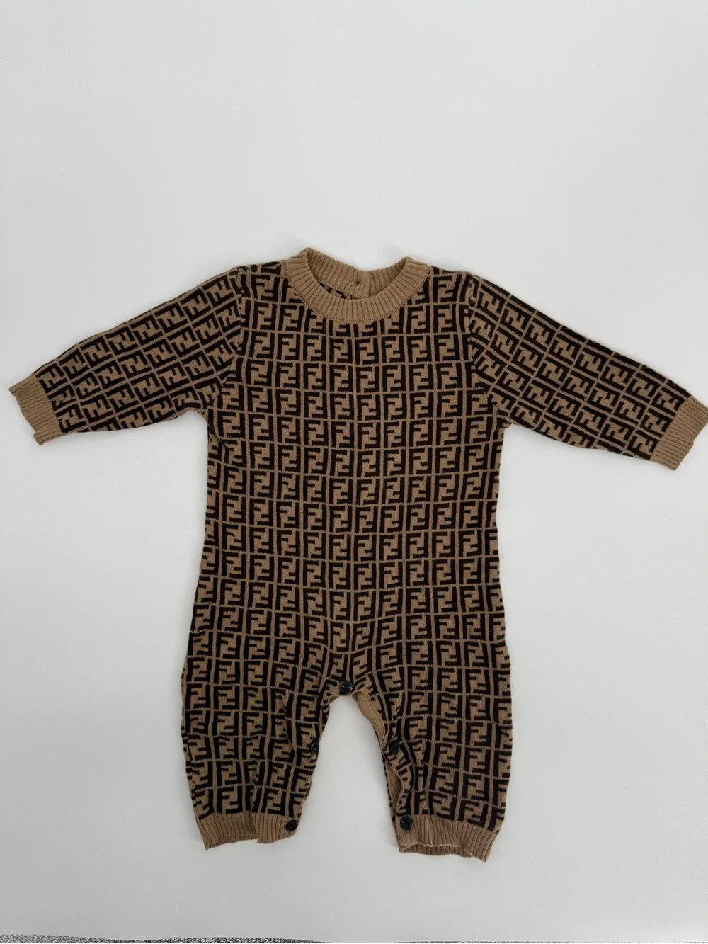 Fendi Brown and Black FF Logo Tobacco cotton and cashmere onesie